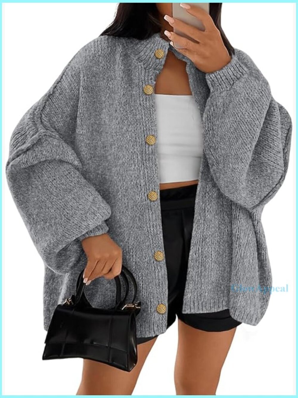 Oversized Chunky Knit Cardigan Long Lantern Sleeve Button Down Cozy
